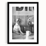 Extra large abstract art print featuring colorful, textured shapes on a black framed canvas, ideal for living room decor.