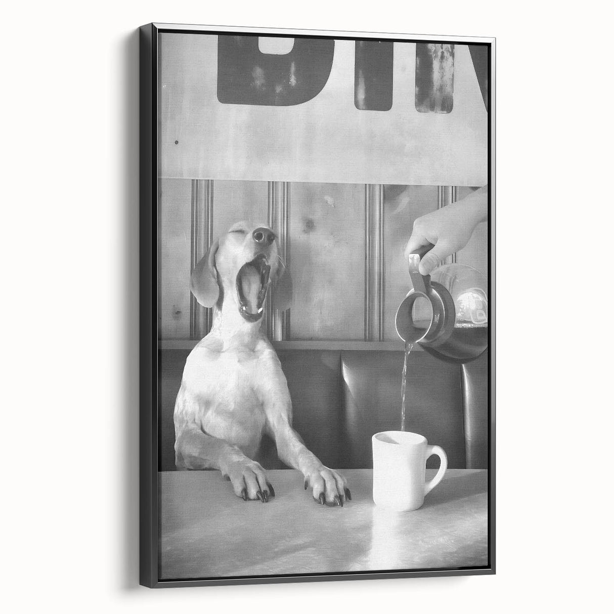 Black and white vintage poster art of a landscape on framed canvas, suitable for bedroom wall decor.