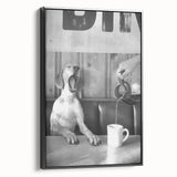 Black and white vintage poster art of a landscape on framed canvas, suitable for bedroom wall decor.