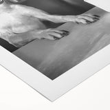 Art deco poster featuring a stylized food and people scene in muted earth tones on rolled canvas.