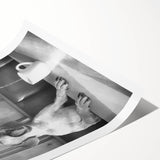 Extra large wall art featuring line art flowers in black on white, rolled print, ideal for large living room decor.