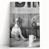 Black and white stretched canvas featuring a bustling market scene, ideal for kitchen wall art.