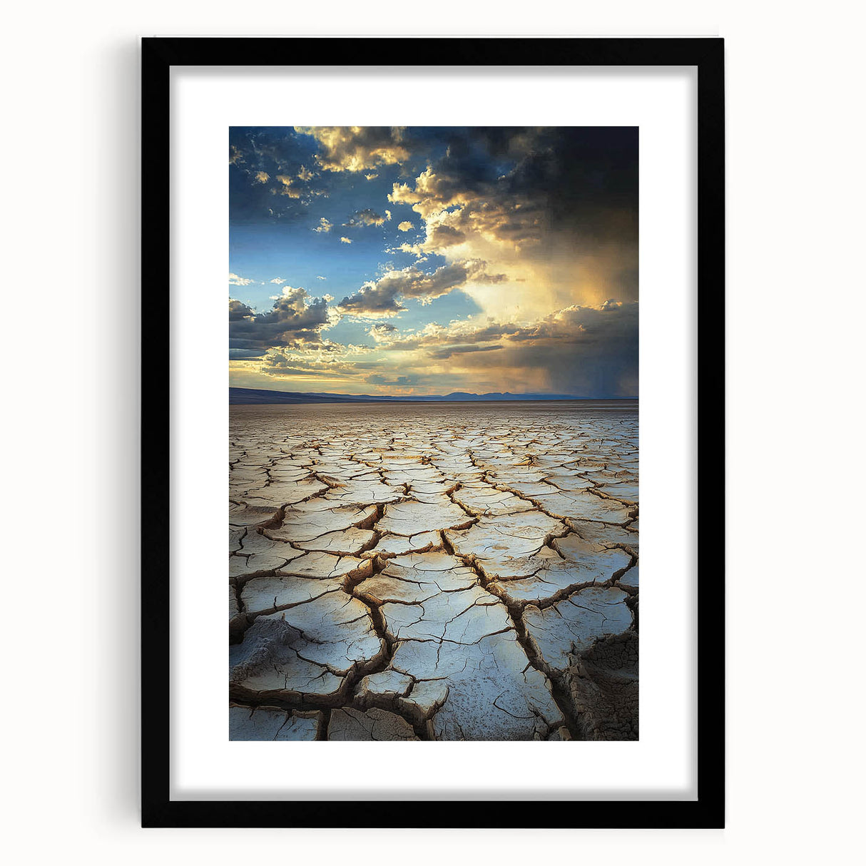 Black landscape frame with a white mat, showcasing a modern art print. The frame features a sleek design, ideal for contemporary home decor. Perfect for highlighting artwork or photographs.