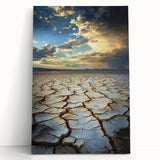 Stretched canvas artwork depicting a vibrant African landscape, showcasing rich colors and intricate patterns, leaning against a textured wall for a modern aesthetic.