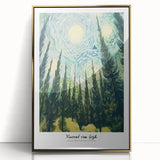 Impressionist style painting featuring vibrant shades of blue and yellow, framed in gold acrylic.