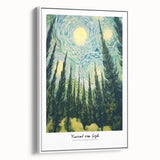 Impressionist-style vintage poster art on framed canvas, featuring colorful swirl patterns on a black background.