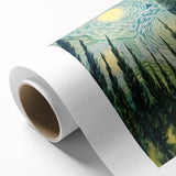 Impressionist style Van Gogh painting on rolled canvas, featuring vibrant blue and yellow tones, ideal for nursery wall art.