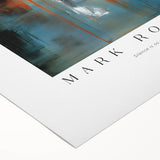 Art deco poster featuring bold geometric shapes in red and blue on rolled canvas, suitable for dining room wall.