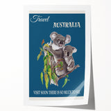 Australia Retro Travel Poster | Koala Wildlife Art Print