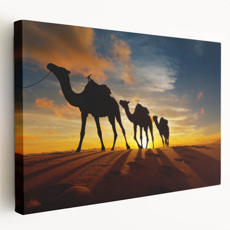 Side view of a stretched canvas featuring an Algerian landscape in earthy tones, ideal for kitchen wall art.