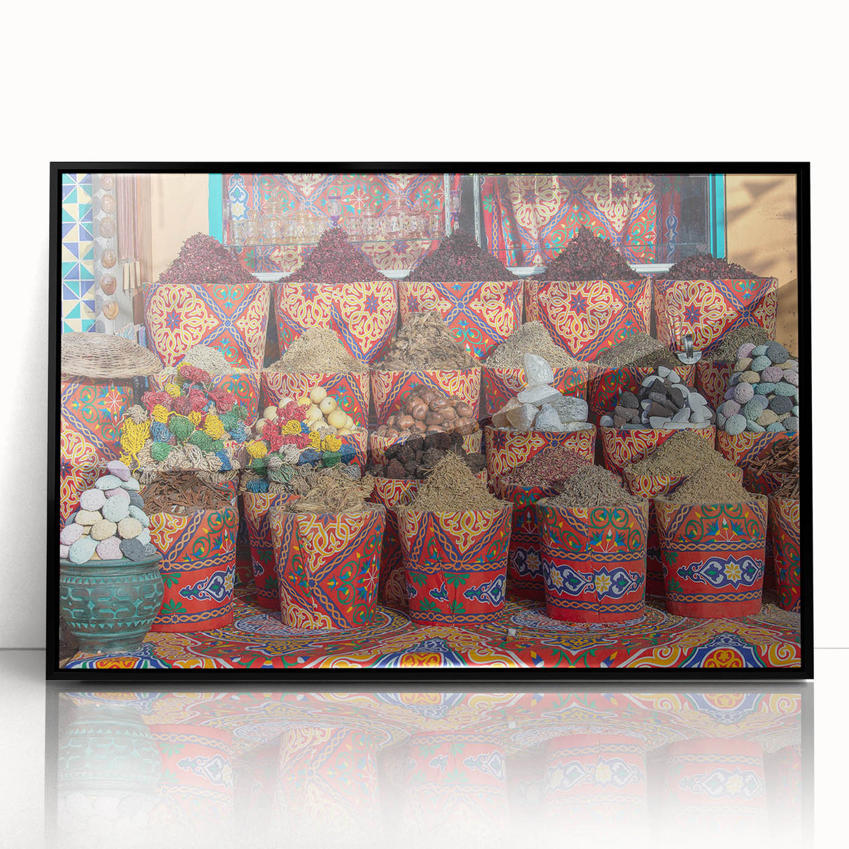 Large abstract wall art depicting an African Egyptian scene in muted earth tones on a framed acrylic.
