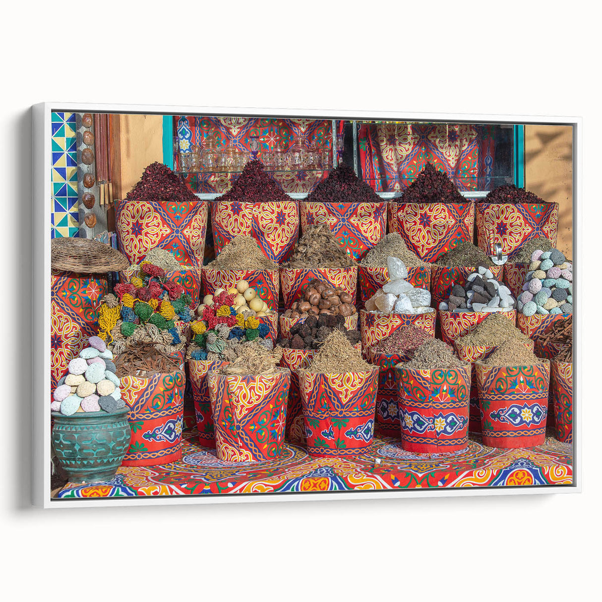 Framed canvas depicting vintage-style Egyptian landscape in muted earth tones, ideal for bedroom wall art.