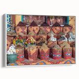 Framed canvas depicting vintage-style Egyptian landscape in muted earth tones, ideal for bedroom wall art.