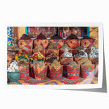 Rolled print of an Egyptian landscape featuring pyramids under a sunset sky, suited for art wall dining room.