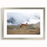 Abstract art print depicting an Ethiopian landscape in muted earth tones on a framed silver canvas.