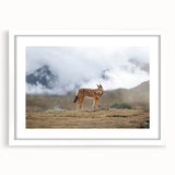 Extra large abstract art print of Ethiopian scenery in muted earth tones on a white-framed canvas.