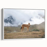 Framed canvas wall art depicting a serene Ethiopian landscape in muted earth tones, ideal for bedroom decor.