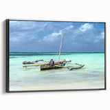 Black and white framed canvas featuring a vintage-style Kenyan landscape, ideal for bedroom wall decor.