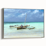 Vintage poster art of a Kenyan scenery on a framed canvas, featuring vibrant colors, ideal for living room decor.