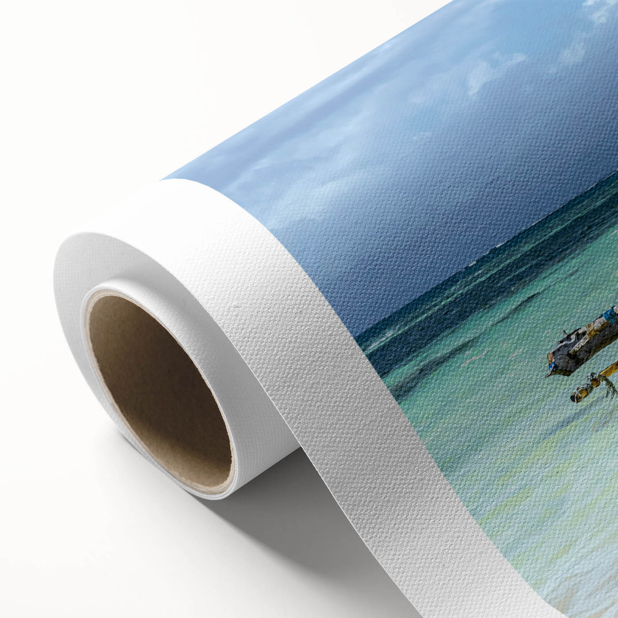 Art deco poster of a serene Kenyan landscape on rolled canvas, with soft earth tones, ideal for nursery wall art.