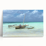 Large black and white stretched canvas of African scenery, ideal for kitchen wall art.