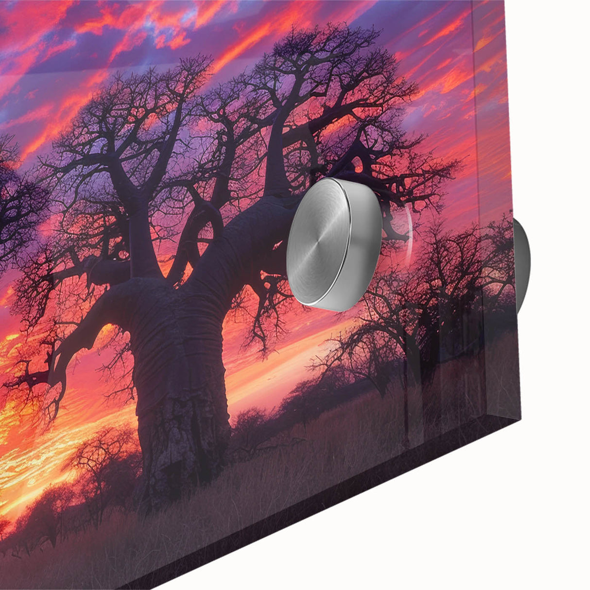 Large abstract wall art depicting Madagascar scenery on acrylic glass in mid-century modernist style.