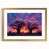 Textured art print of an abstract Madagascar landscape in earth tones, framed in gold, suitable for bedroom decor.