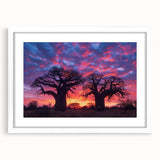 Extra large abstract art print depicting a textured Madagascar scenery in muted earth tones, framed with a white mat.