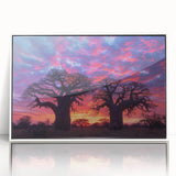 Acrylic print of a Madagascar landscape, featuring mid-century modernist style with muted earth tones.