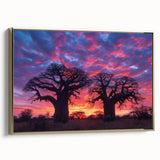 Framed canvas featuring a colorful Madagascar landscape with vibrant hues, ideal for adding a vintage touch to any room.