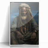 Large art print of a Mali scenery in mid-century modernist style, featuring muted earth tones on framed acrylic.