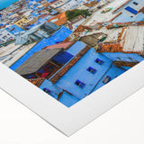 Art Deco poster featuring a Moroccan landscape in muted earth tones on rolled canvas.