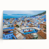 Black and white photo of Moroccan scenery on large stretched canvas, ideal for kitchen wall art or bedroom ambiance.