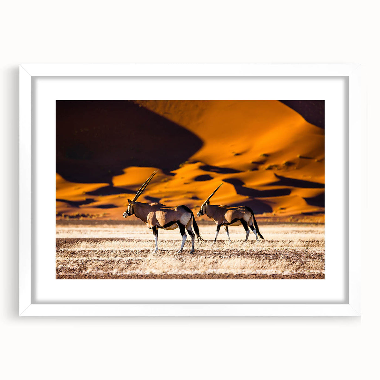 Extra large wall art depicting an abstract Namibian landscape in textured earth tones, framed with a white mat.