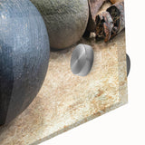 Large abstract wall art of Seychelles scenery in mid-century modernist style.