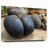 Large abstract wall art of Seychelles scenery in vibrant blues and greens on acrylic glass.