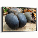 Black and white landscape art painting of Seychelles on framed canvas, ideal for bedroom wall decor.