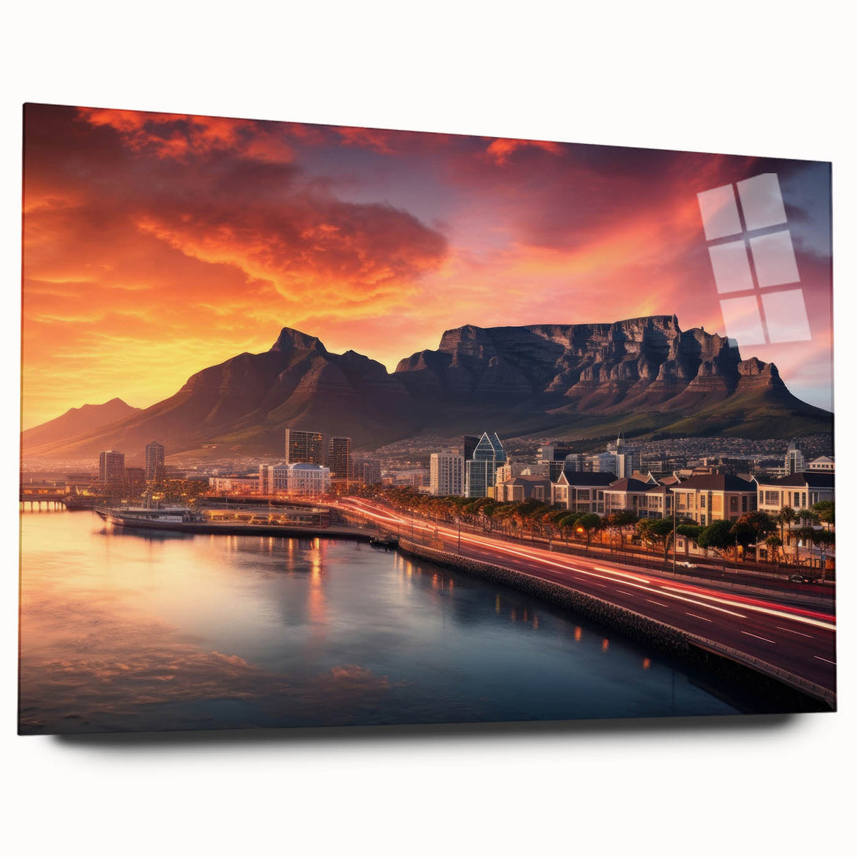Large abstract wall art of a South African scenery in muted earth tones on acrylic glass.