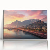 Art deco poster of a South African landscape in muted earth tones on framed acrylic, ideal for modern nursery wall art.