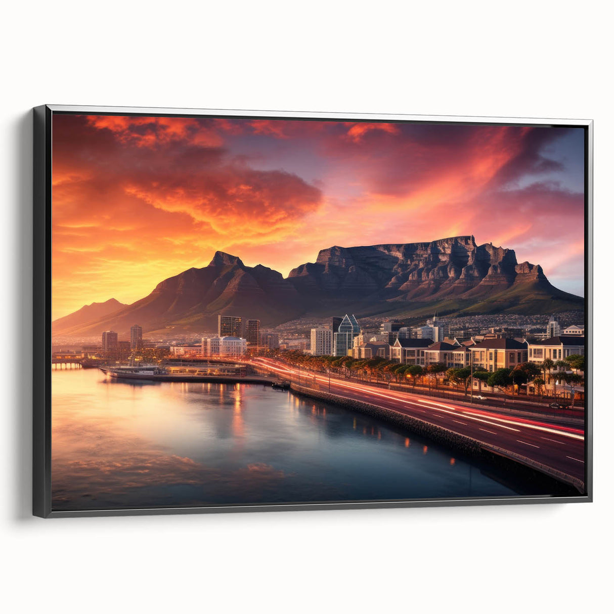Black and white framed canvas of a South African landscape, ideal for bedroom wall art.