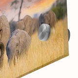 Large abstract wall art depicting a Tanzanian scenery on acrylic glass, with earthy tones, ideal for dining room ambiance.