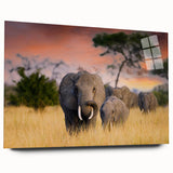 Large abstract wall art depicting a serene Tanzanian landscape in muted earth tones on acrylic glass.