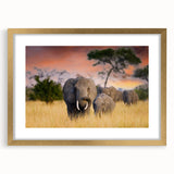 Extra large abstract art print depicting a textured African landscape in earth tones, framed in gold.