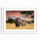 Abstract art print of a Tanzanian landscape in muted earth tones on a framed white mat.