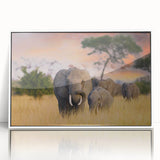 Acrylic print of Tanzanian scenery in art deco style with serene blue and green tones, ideal for modern nursery wall art.