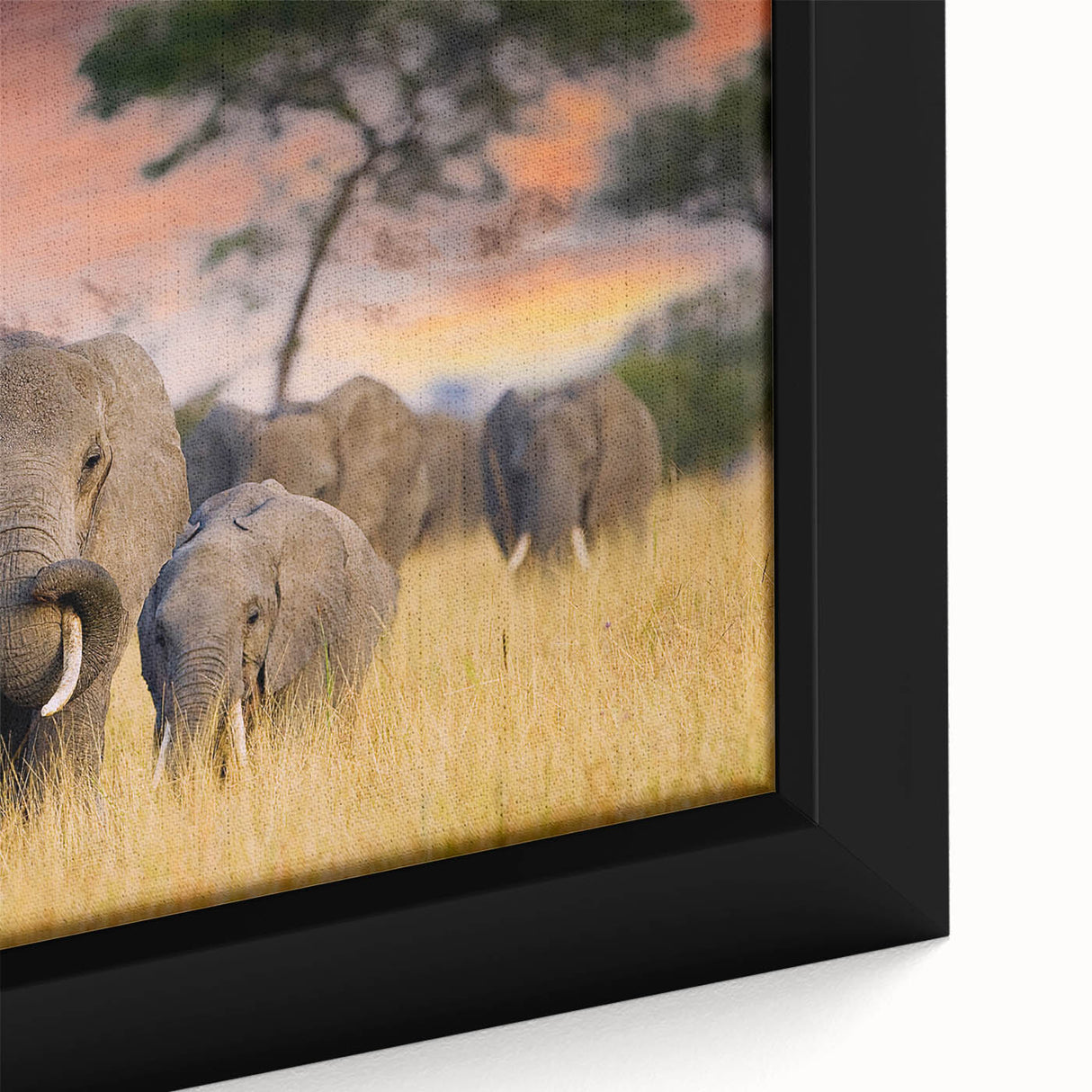 Extra large framed canvas featuring a textured depiction of Tanzanian scenery in vibrant colors, ideal for living room decor.