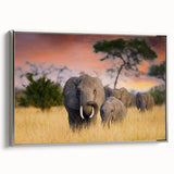 Framed canvas of a Tanzanian landscape painting featuring colorful art on a black background, ideal for living room decor.