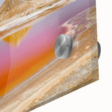 Large abstract wall art of a Tunisian landscape in muted earth tones on acrylic glass, suitable for dining room decor.