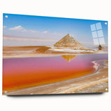 Large abstract wall art featuring a Tunisian landscape in muted earth tones on acrylic glass.