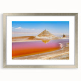 Textured abstract art print of a Tunisian landscape in muted earth tones on a framed canvas, suitable for bedroom decor.